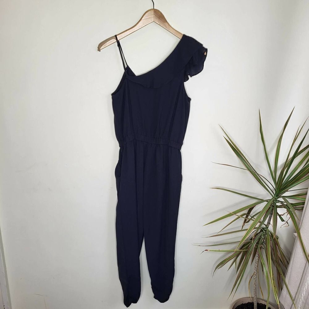 Parker Ruffled Jumpsuit Size 2 Black Ruffle Faux Wrap - Picture 6 of 12